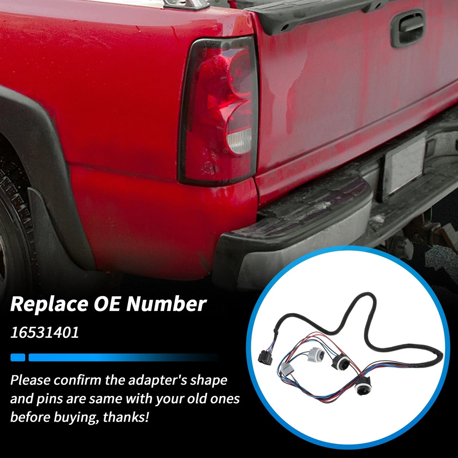 Left Tail Light Wiring Harness Replacement for Chevy Silverado 1500 2500 3500 (2014–2018)