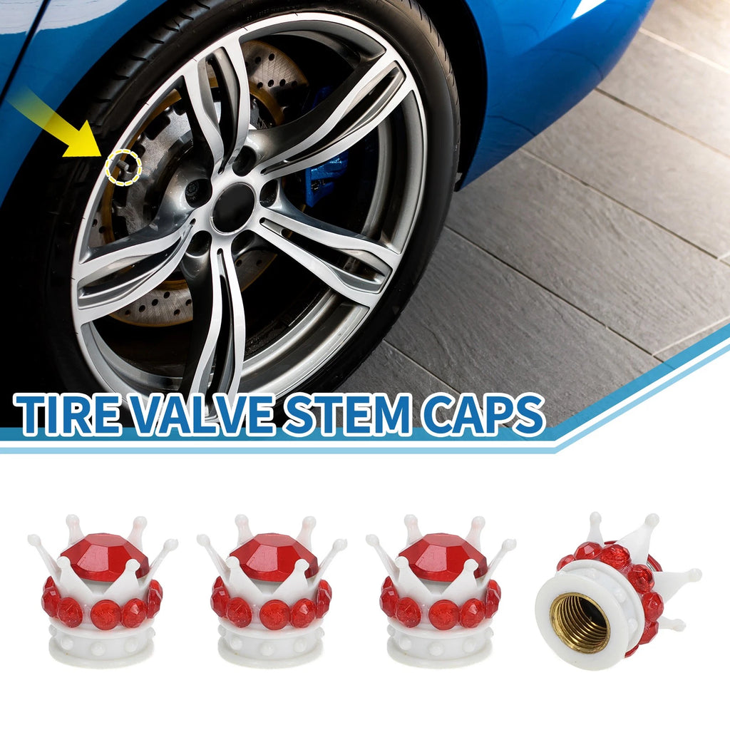 Tire Valve Stem Caps Replacement for Car SUV Bike RV White Red (4 Pack)