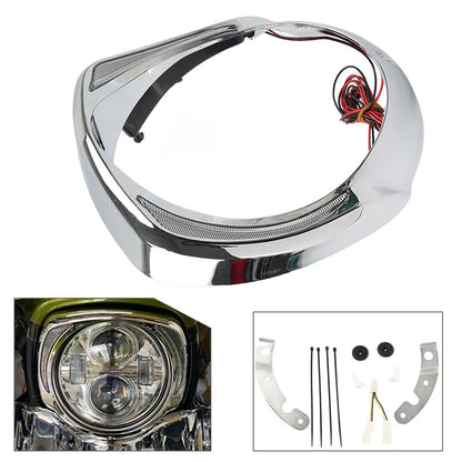 LED Headlight Bezel Visor Trim Ring for Harley Touring Street Glide (2014–2023) Chrome