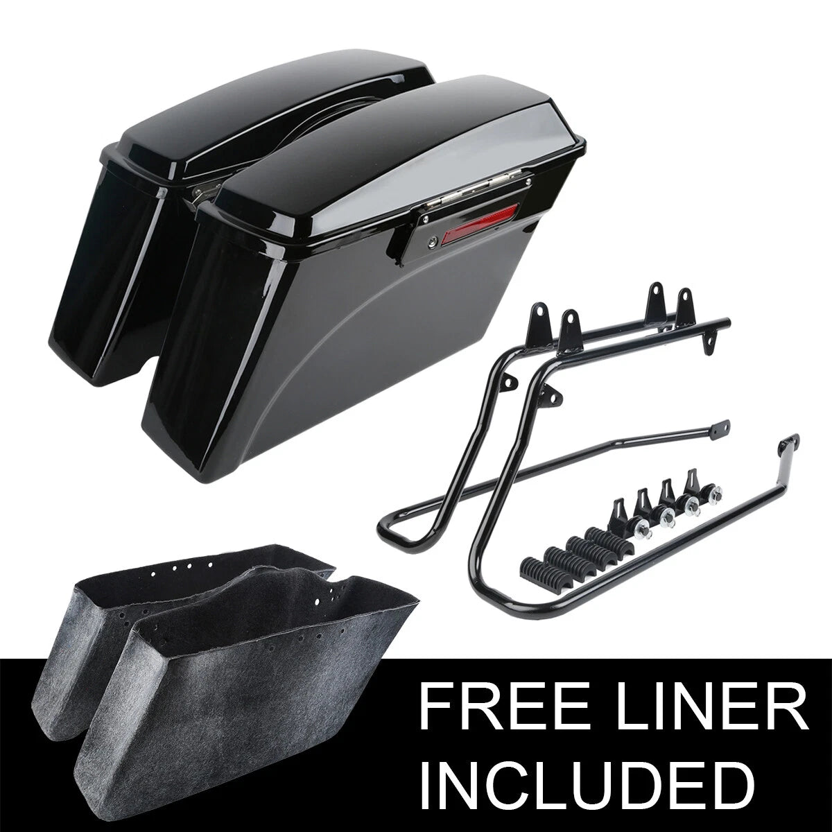 Complete Vivid Black Hard Saddlebag Softail Conversion Brackets for Harley (1986–2017)