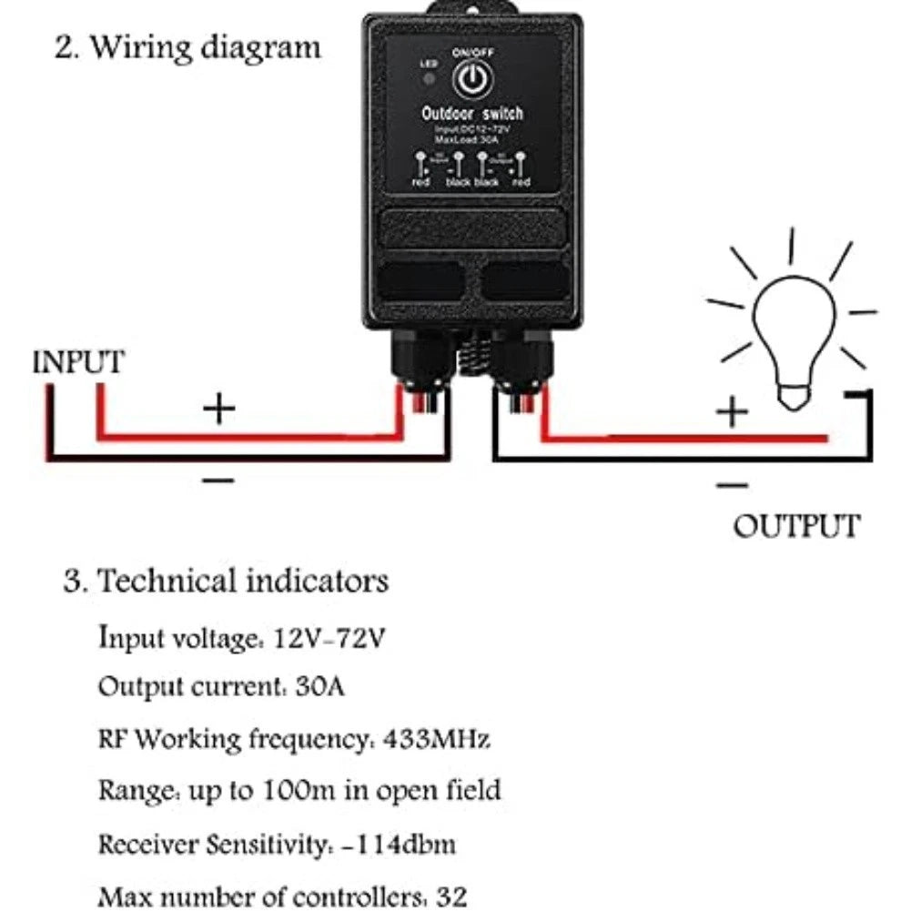 Wireless Remote Relay Switch for Outdoor Lights and Motor Control (DC12V)