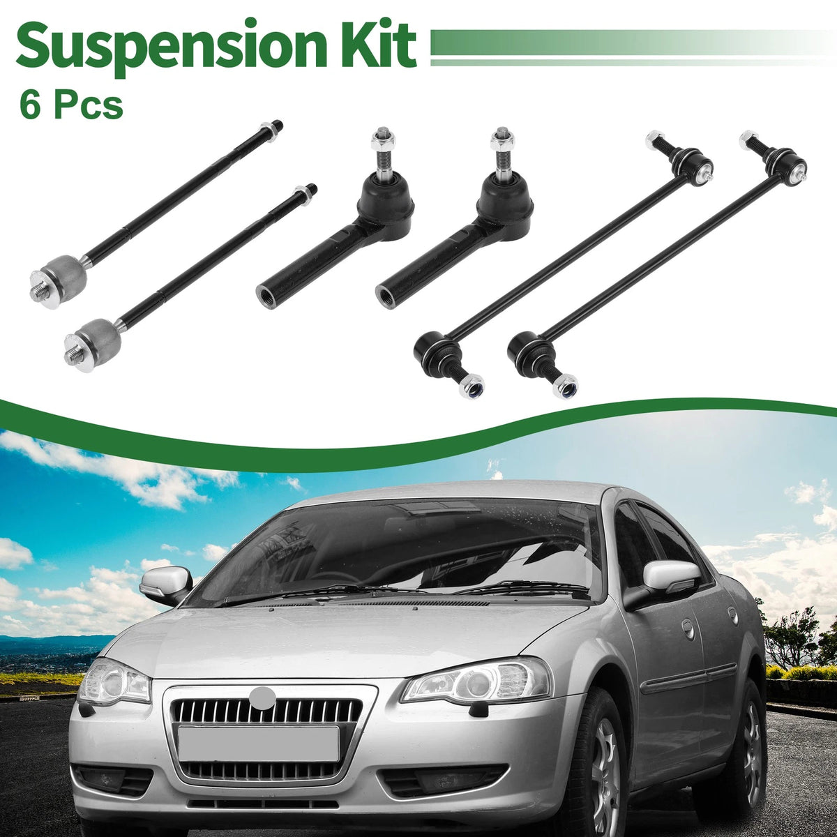 6pc Front Suspension Kit with Tie Rod End and Sway Bar Links for Routan (2009–2011)
