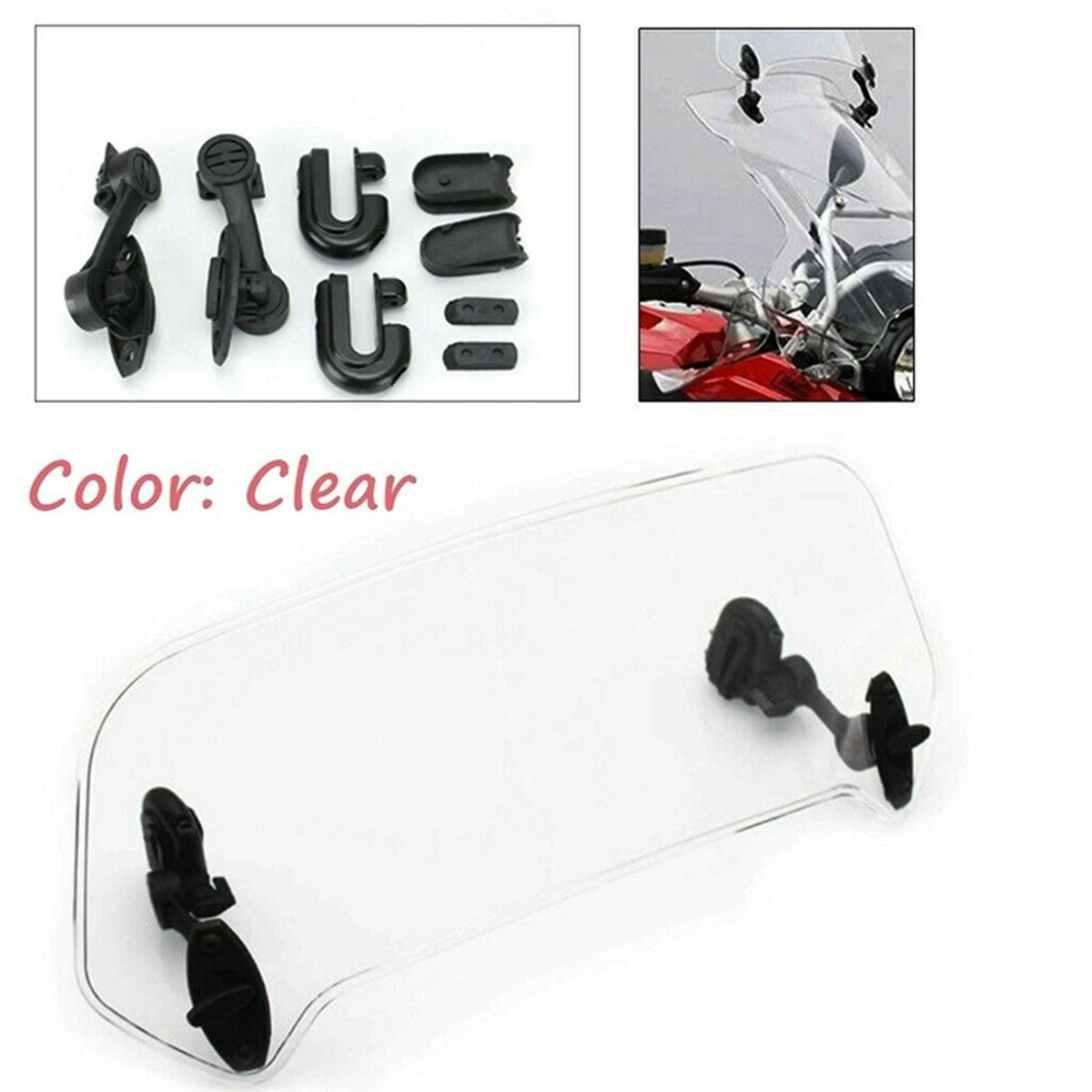 Windshield Clip-On Extension Spoiler for Motorcycle (Adjustable, Clear)