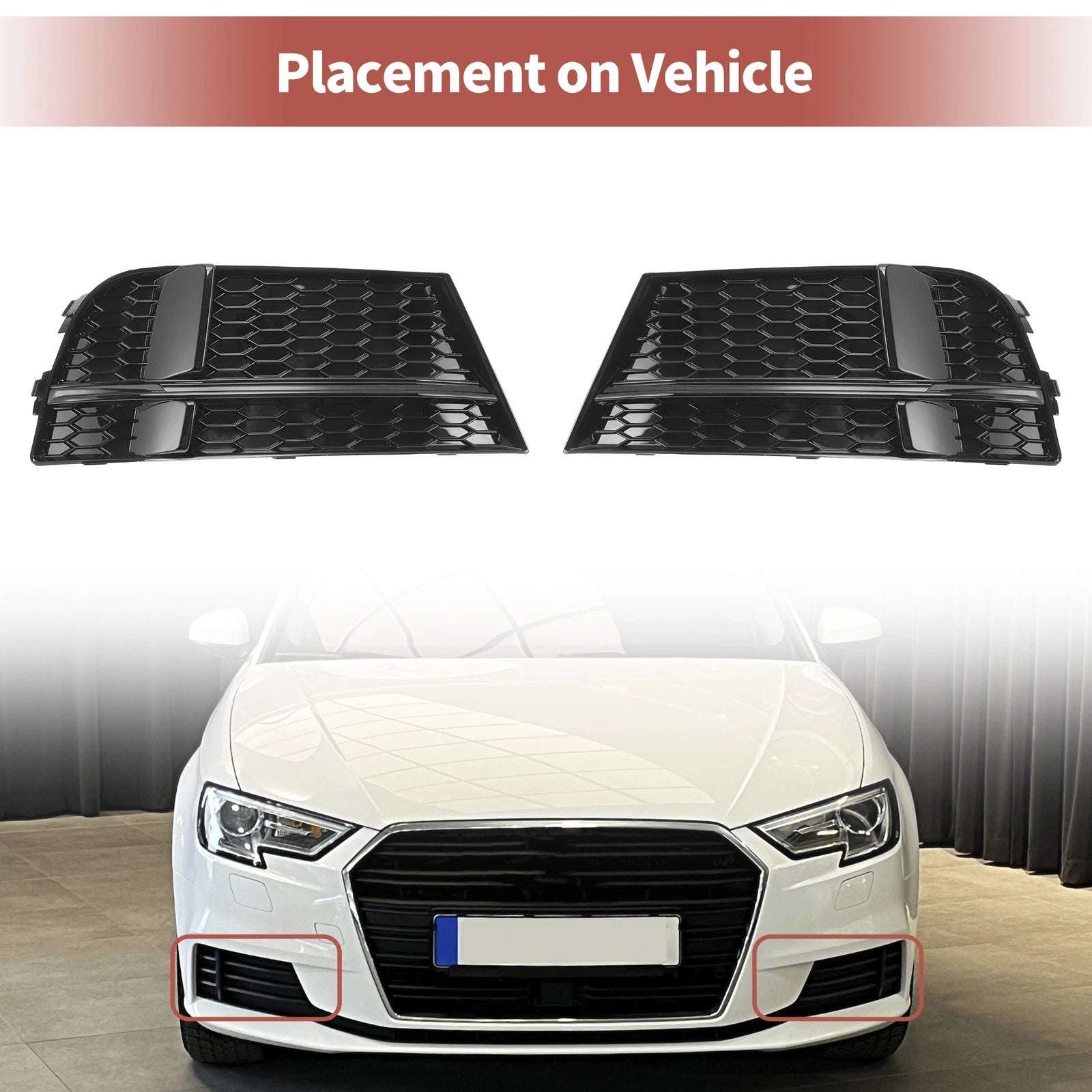 Front Fog Light Grill Pair Replacement for Audi A3 (2013–2020)
