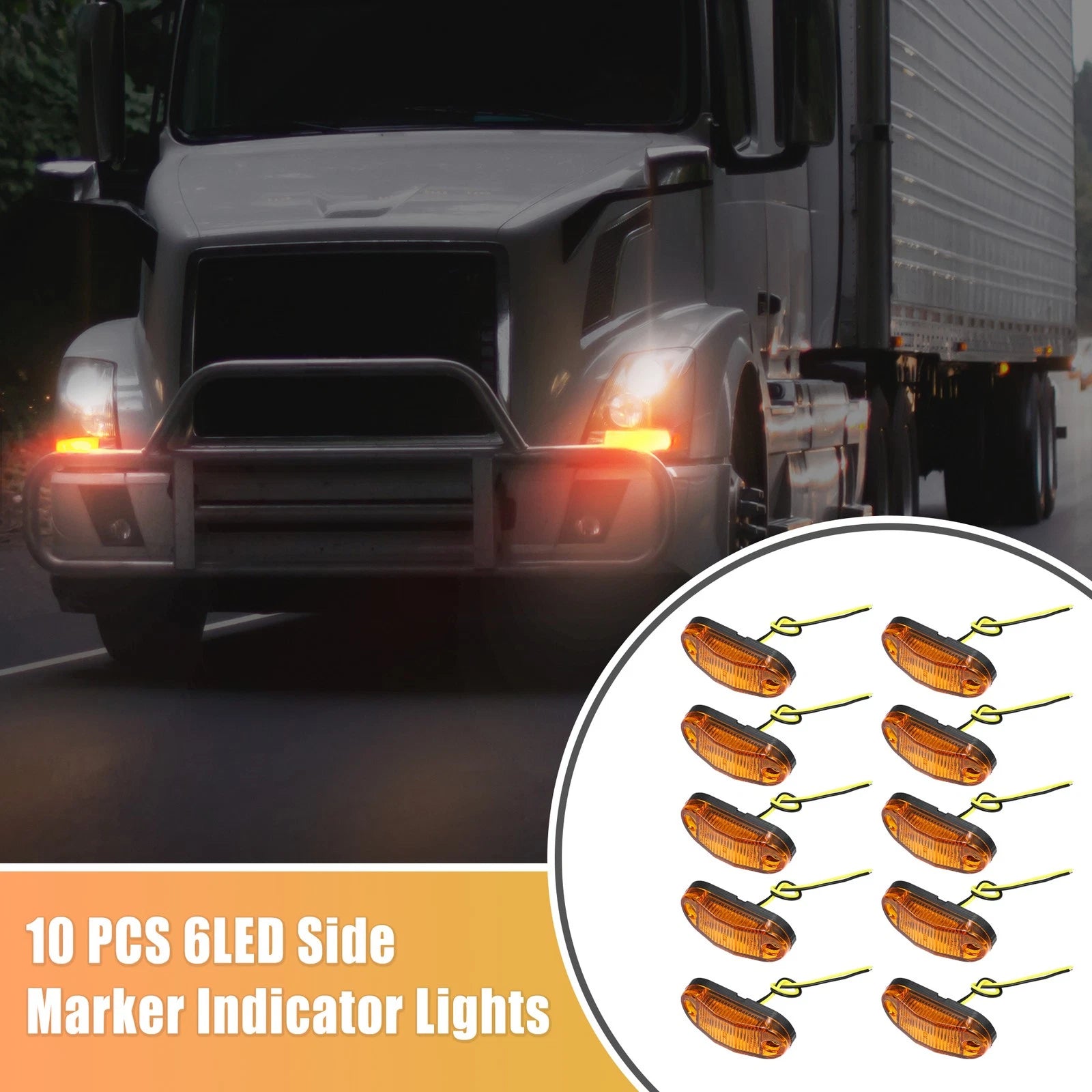 10PCS Amber LED Side Trailer Marker Lights 12V-24V for All Trailers (2000–2024)