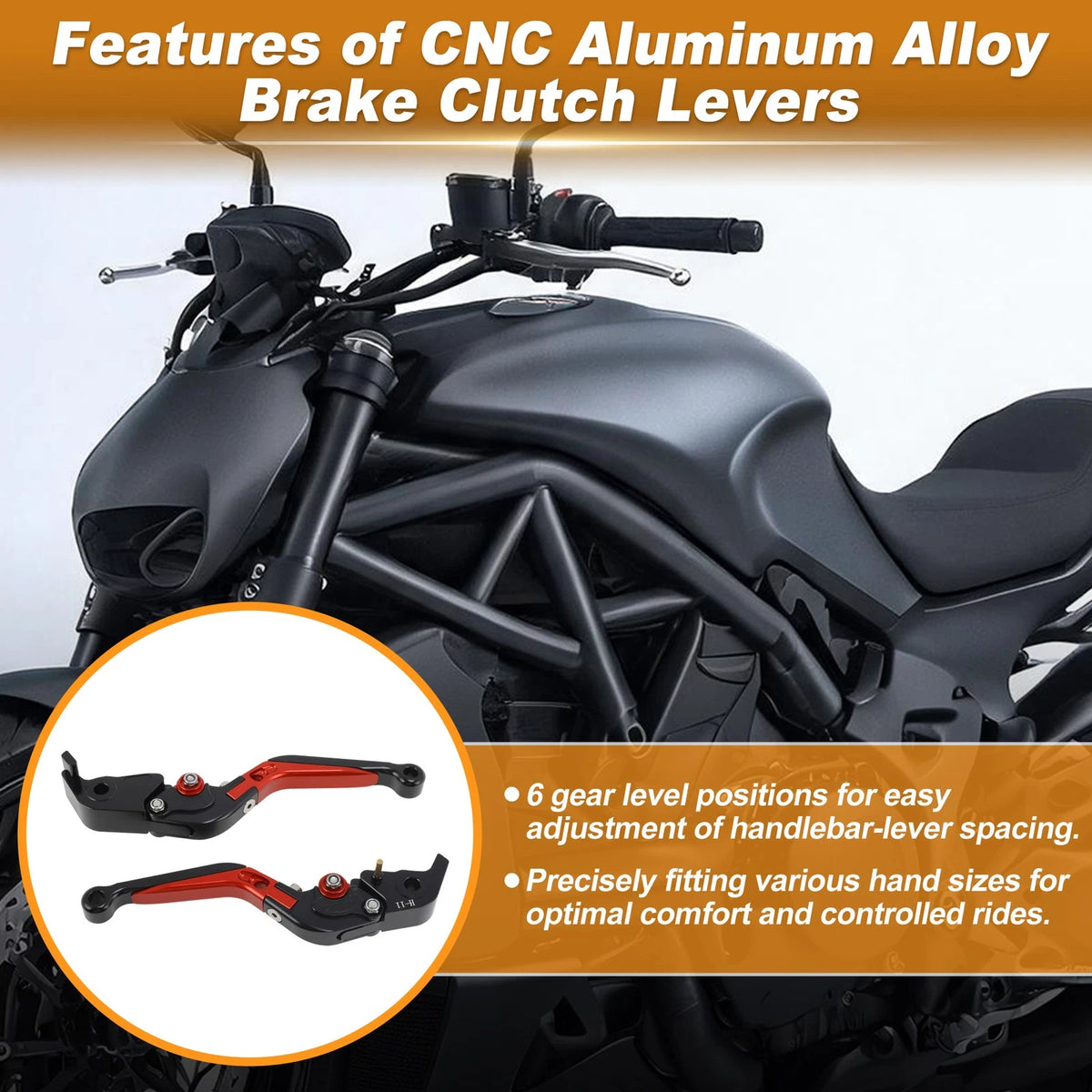Brake Clutch Levers for Ducati Diavel (2011–2022) 1 Pair Black Red Handle