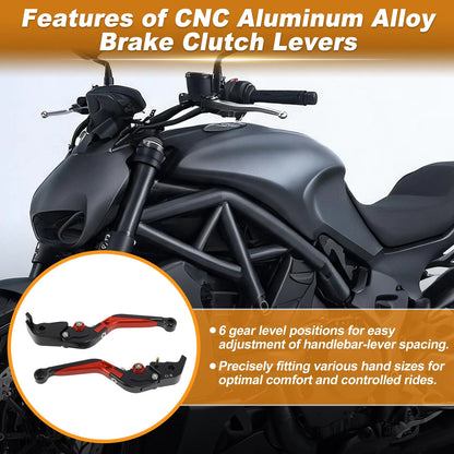 Brake Clutch Levers for Ducati Diavel (2011–2022) 1 Pair Black Red Handle