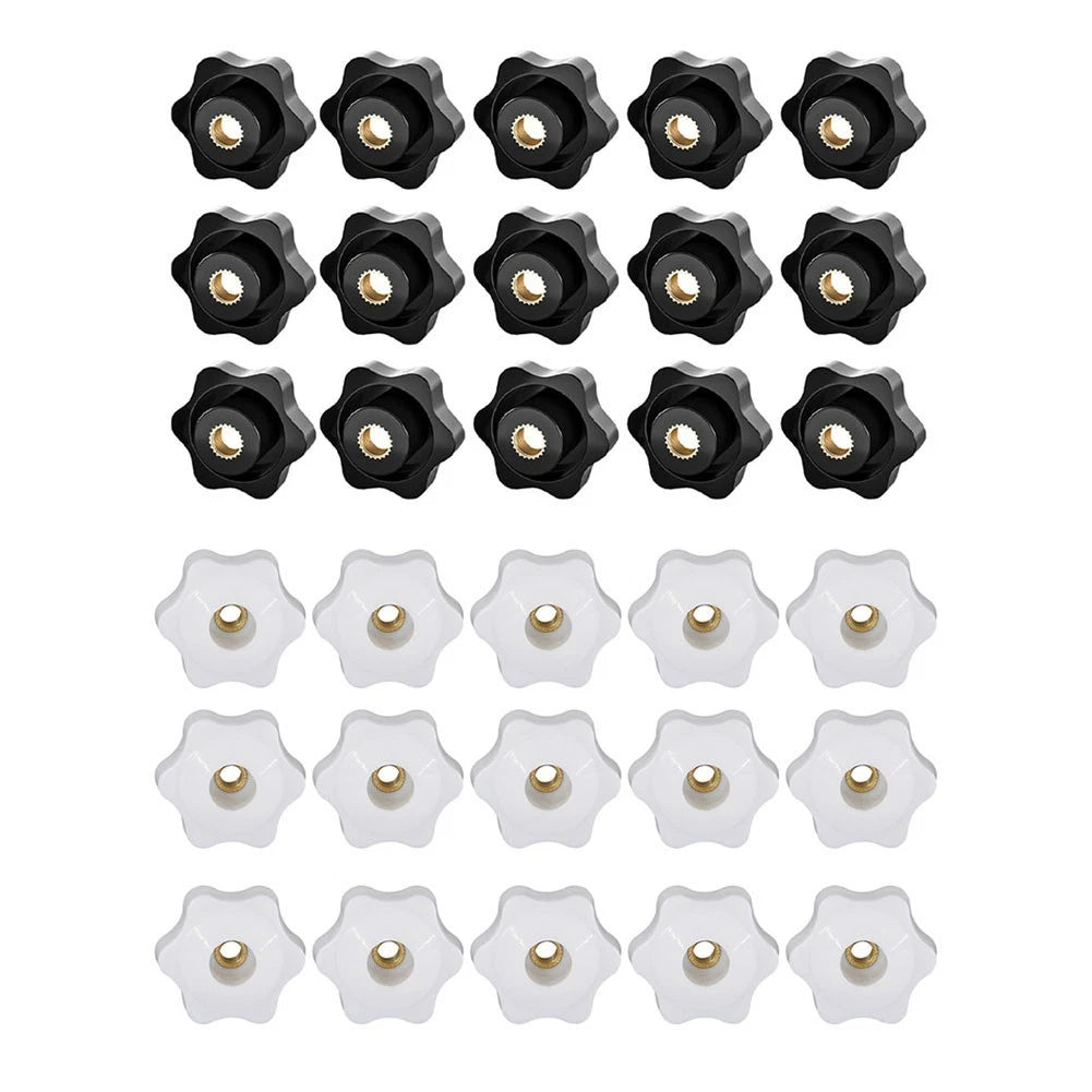 Pack of 15 M6 Star Grip Nuts Knurled Nut 32mm Outer Diameter Black White