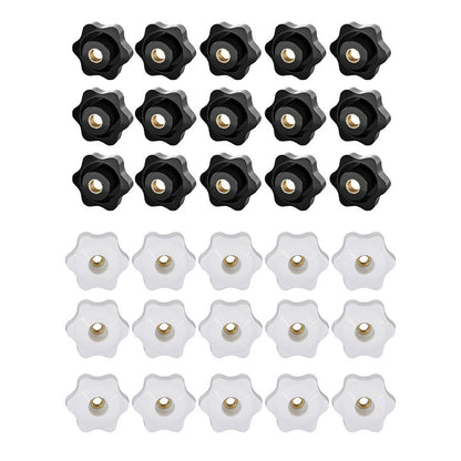 Pack of 15 M6 Star Grip Nuts Knurled Nut 32mm Outer Diameter Black White