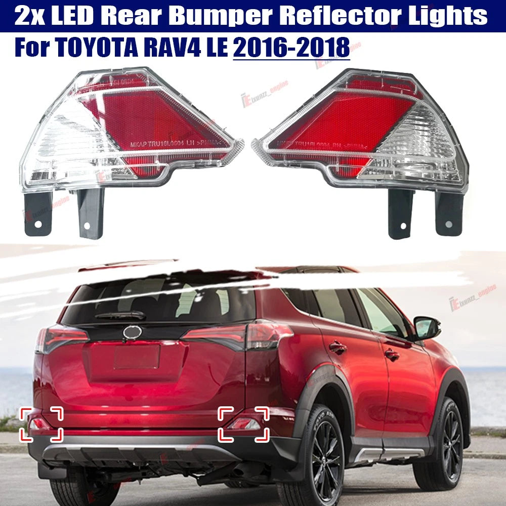 2X LED Rear Bumper Reflector Light Stop Lamp for Toyota RAV4 (2016–2018)