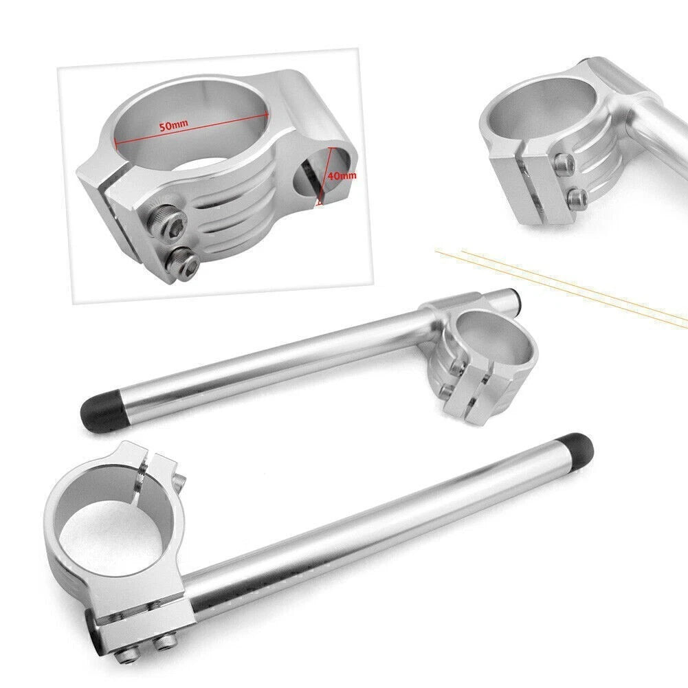 2X 50mm Clip On Handlebar for Suzuki GSXR 600 750 (2006–2019) Silver