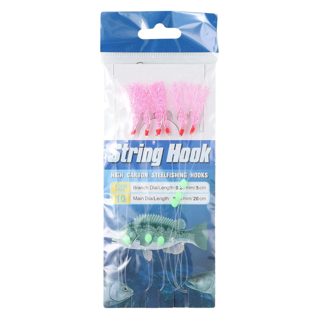 Fishing Hooks Luminous String Set of 6 - Colourful Tackle