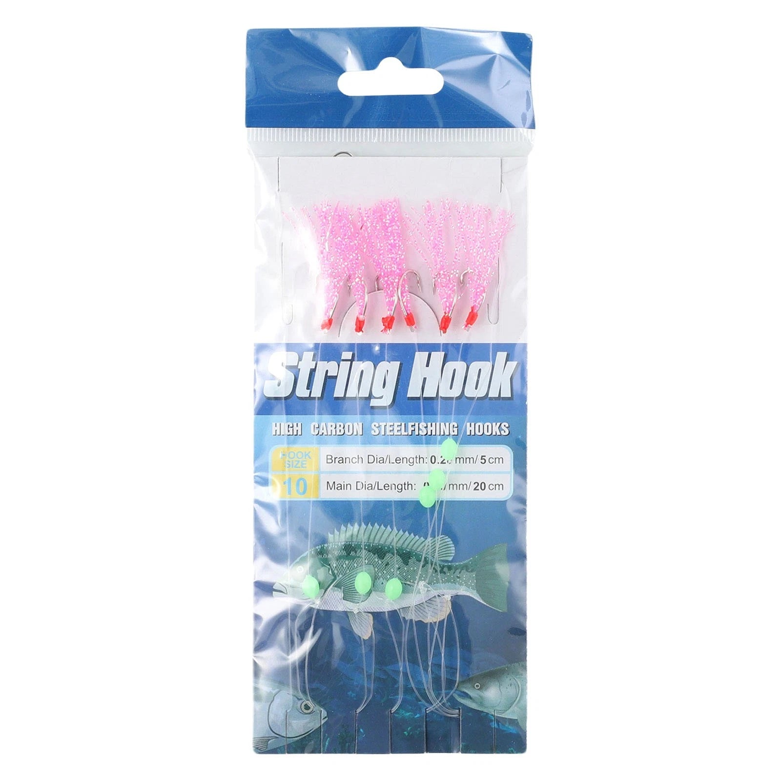 Fishing Hooks Luminous String Set of 6 - Colourful Tackle