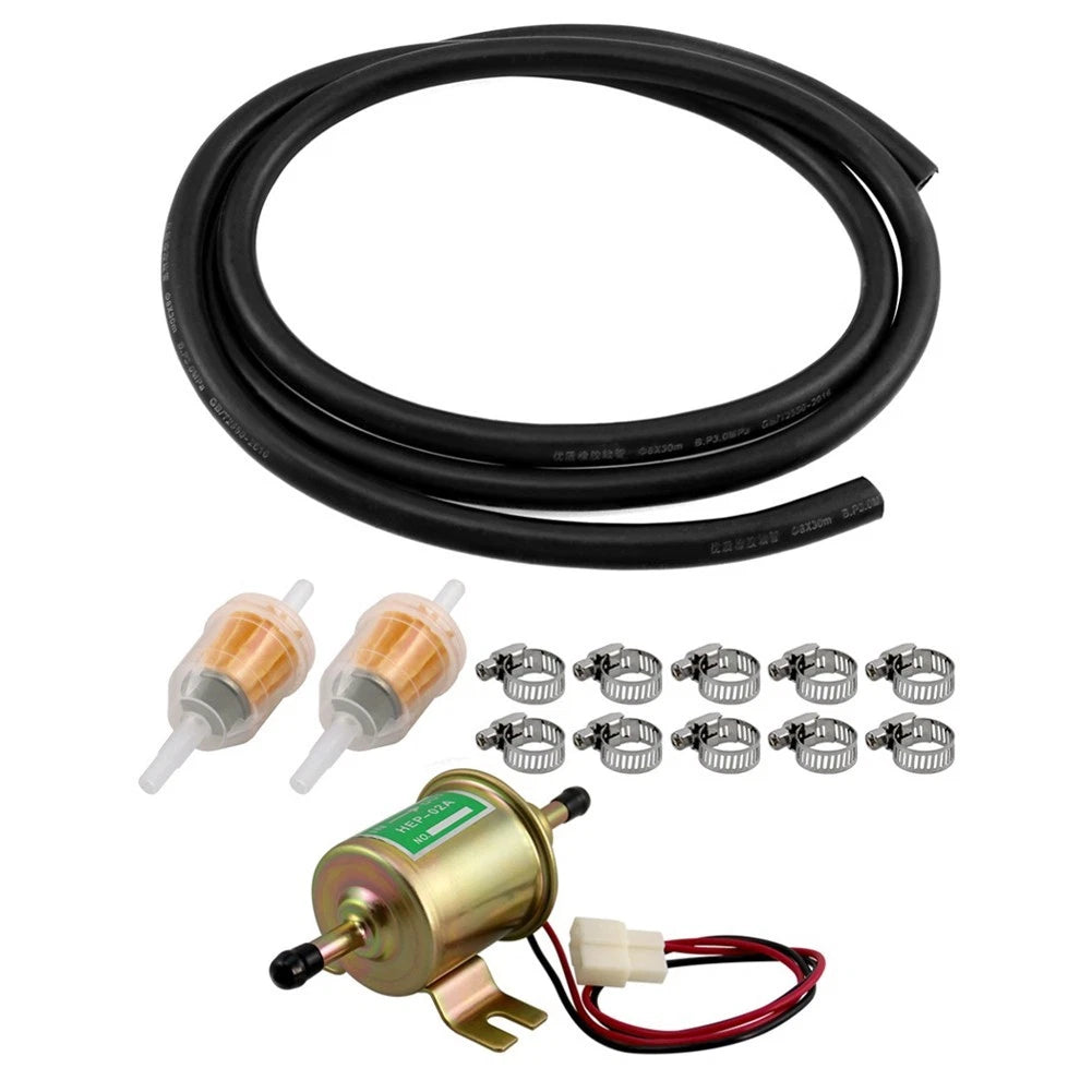 Electric Fuel Pump Kit for 12 Volt Vehicles with Filter & Clamps