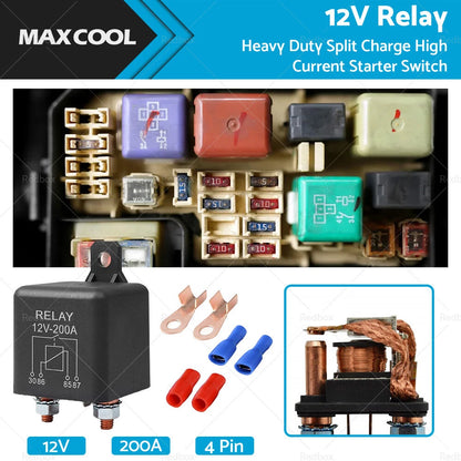 12V 200A Heavy Duty Split Charge Relay for Car (4Pin Starter Switch)
