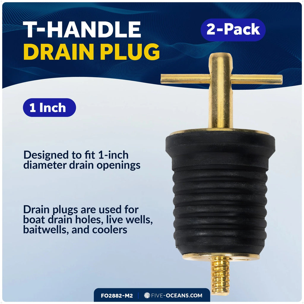 2X T-Handle Drain Plugs 1-Inch for Five Oceans FO2882-M2