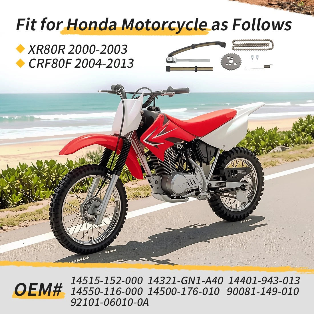 Cam Chain Tensioner Guides & Sprocket for Honda CRF80F XR80R (2000–2013)