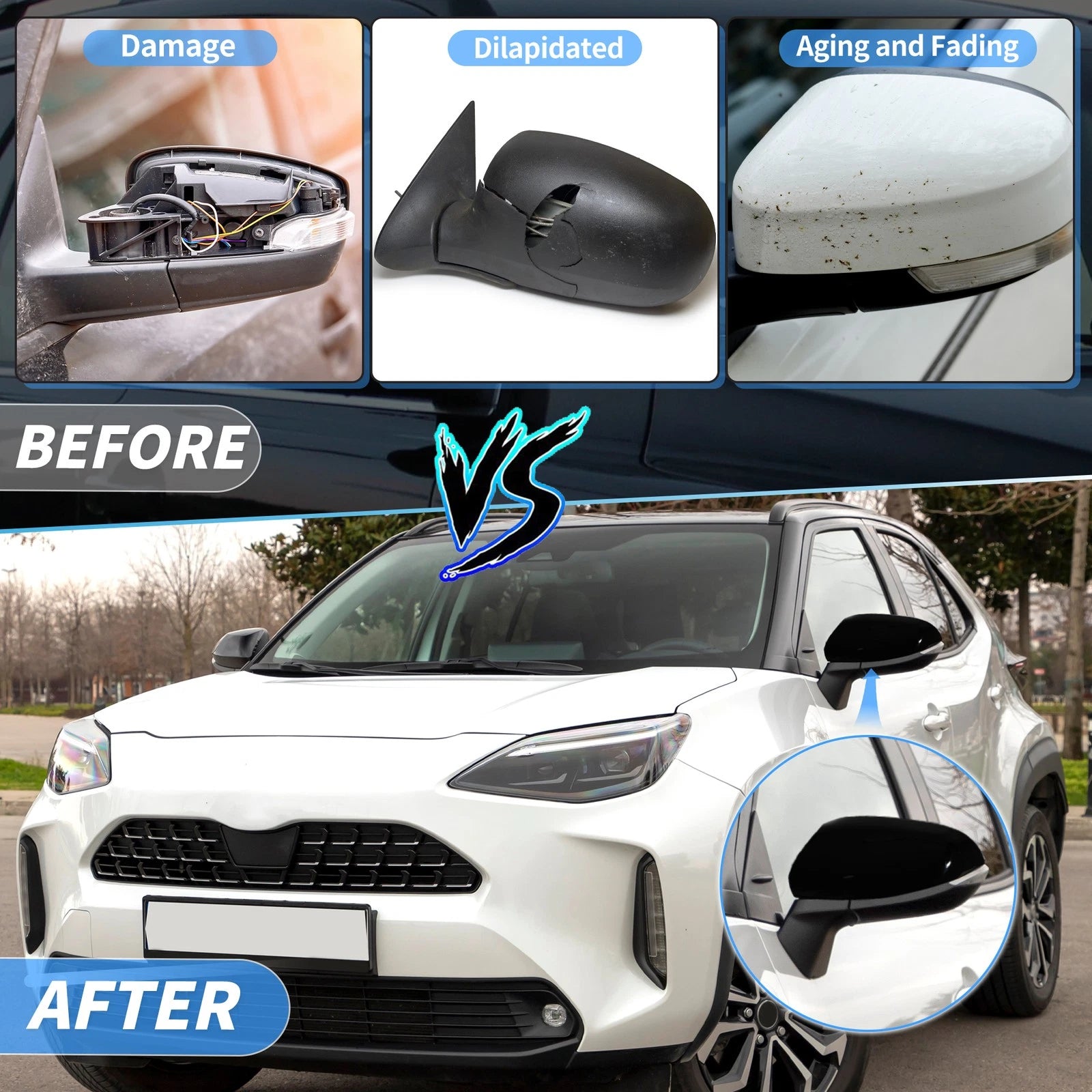 Gloss Black Side Mirror Cover Cap for Volvo XC70 (2007–2016) Right