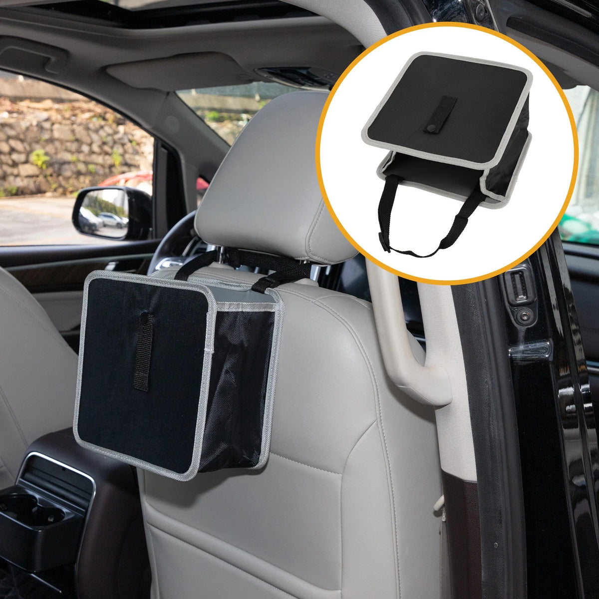 Car Trash Can for Universal Fit (1 pcs) - Hanging Folding Oxford Cloth Black Gray