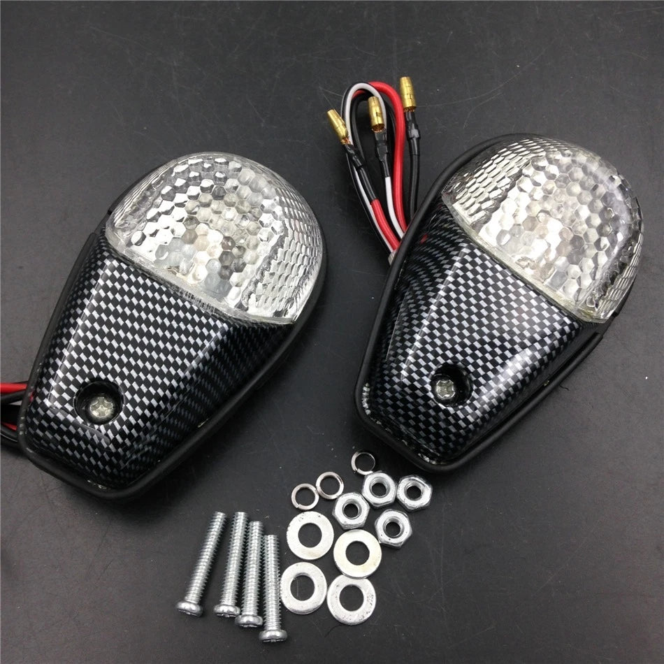 Universal Motorcycle Turn Signals Blinker Light Carbon Clear Flush Mount