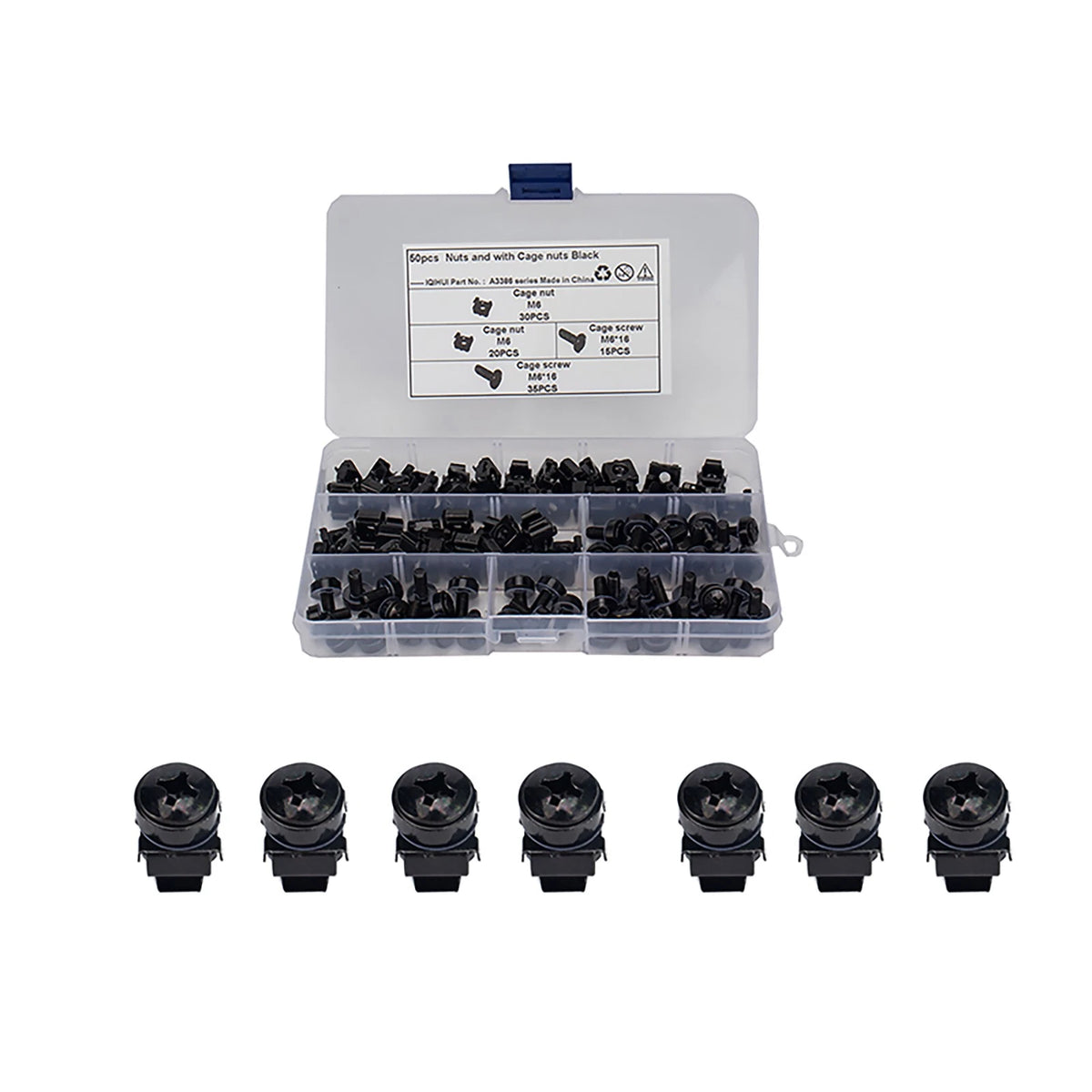 50PCS M6x16mm Rack Mount Cage Nuts Screws for Server Shelf Cabinets