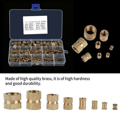 210Pcs M2-M10 Brass Cylinder Knurled Threaded Insert Nut