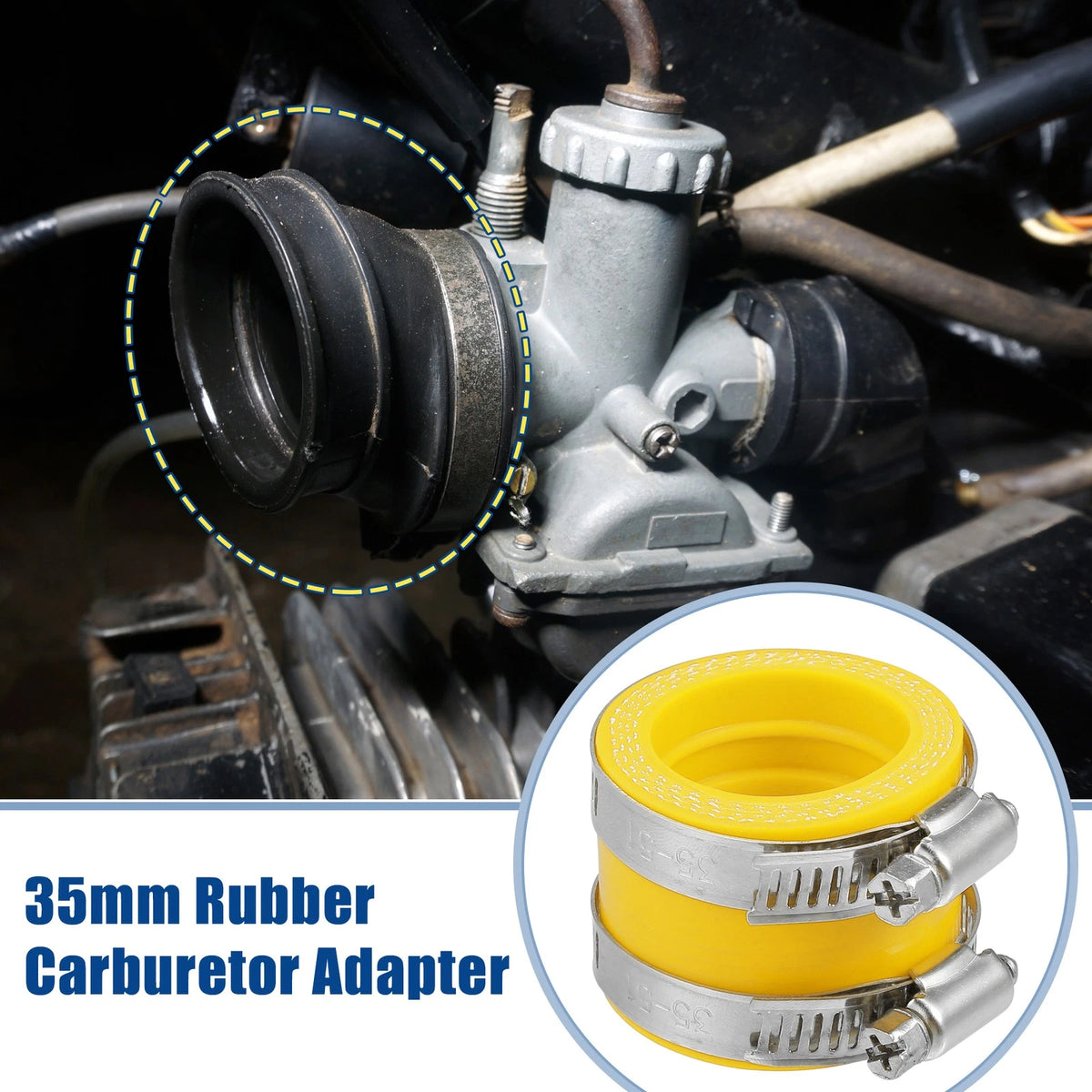 Carburetor Adapter Inlet Intake Pipe Boot 35mm ID with Clamp for