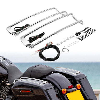 Chrome Saddlebag Lid Top Rails with LED Light for Harley Touring Road Glide (1994–2013)