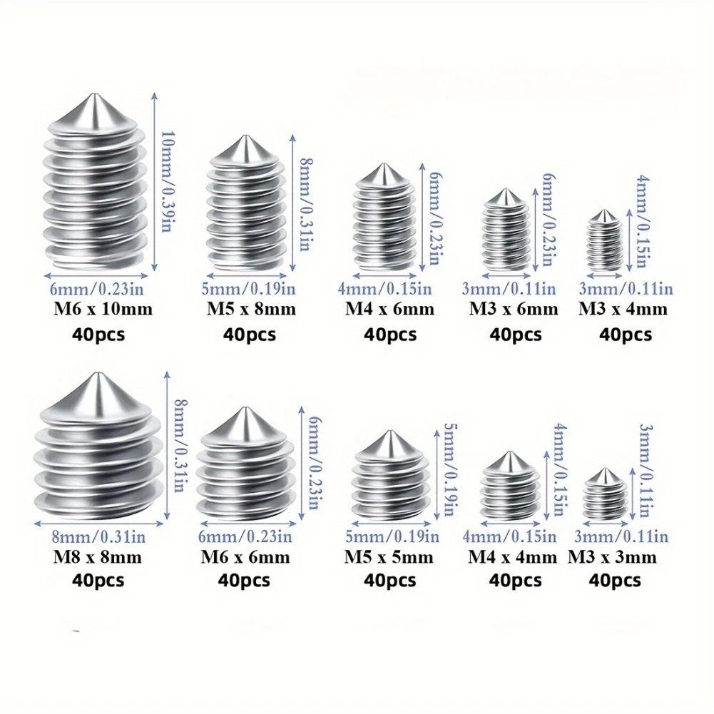 Set of 10 Threaded Fasteners Grub Screws for Deep Thread Engagement