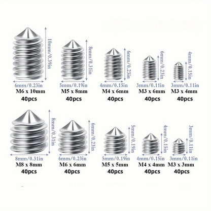 Set of 10 Threaded Fasteners Grub Screws for Deep Thread Engagement