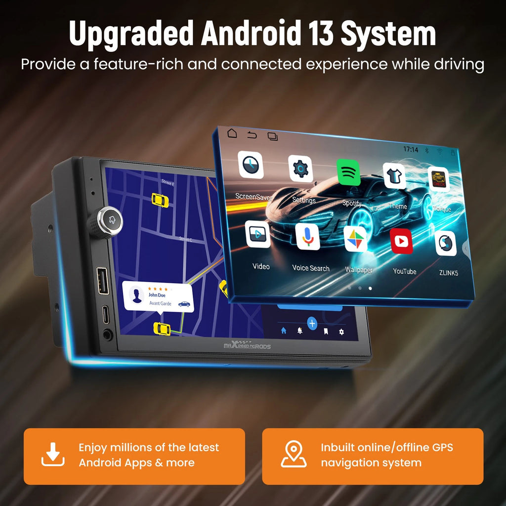 7" Android 13 Double Din Car Stereo for Universal Fit (GPS, Carplay)
