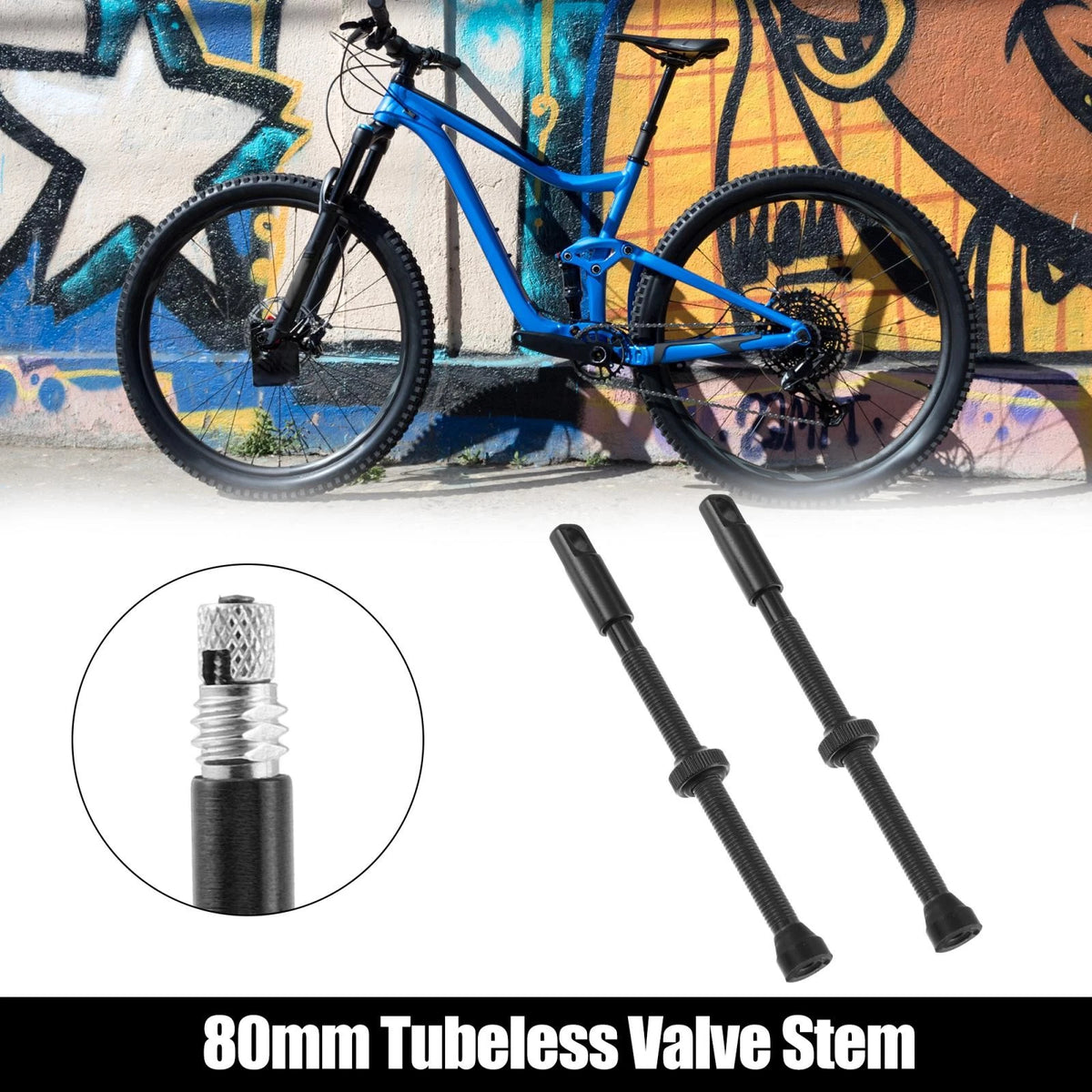 2 Pcs 80mm Bike Tubeless Valve Stems with Core Tool for Black (All)
