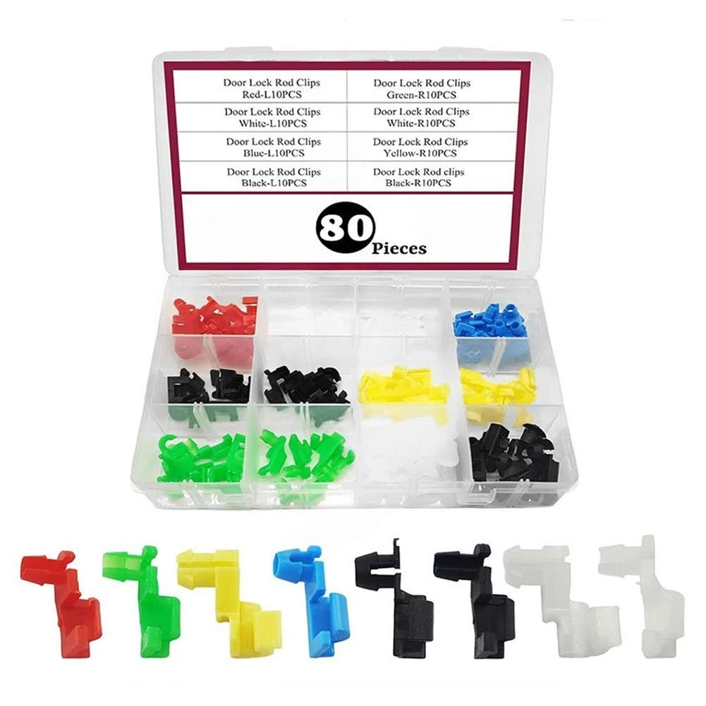 80PC Door Lock Rod Clips for Universal Fit (No Tools Required)
