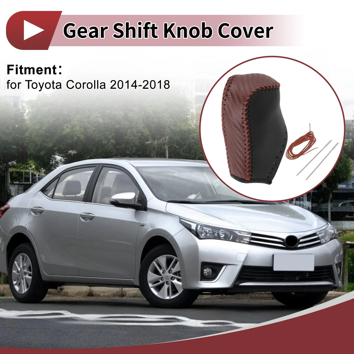 Gear Shift Knob Cover Replacement for Toyota Corolla Brown Faux Leather (2003–2017)