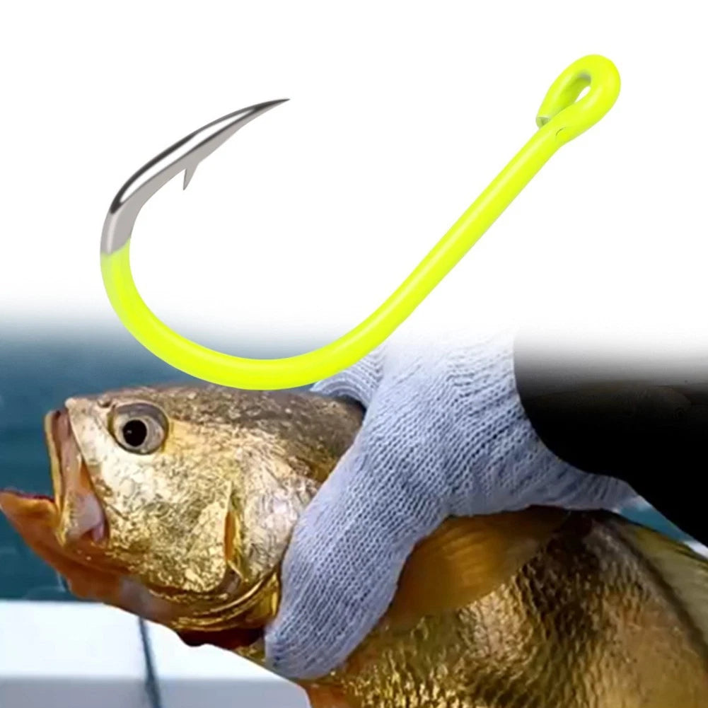 50pcs Barbed Circle Fishing Hooks for Carp (Fluorescent)