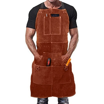 Heavy Duty Leather Welding Apron with 6 Pockets for Heat Protection