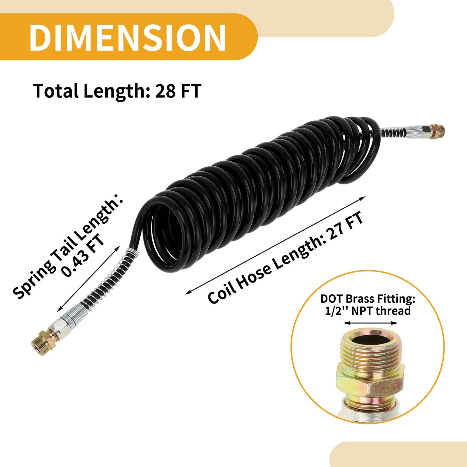 Air Brake Hose for 28FT Coiled Short Tail Line (PU Iron)