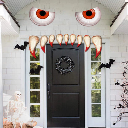 Halloween Monster Face Decorations for Doors - Large Eyes & Fangs