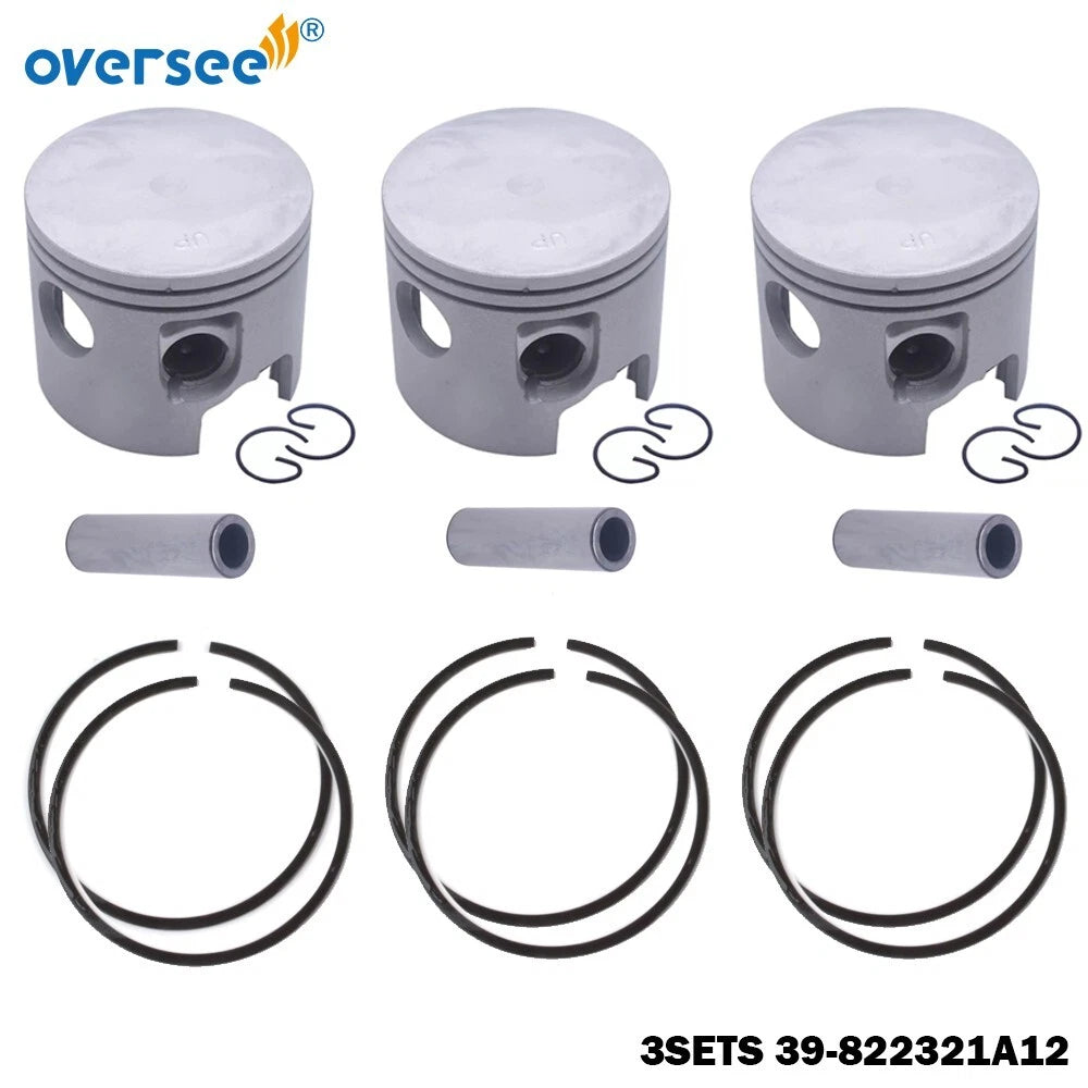 Set of 3 Piston Kit & Ring Std for Mercury 75-100HP (1990–1999) 2704-826191T4 39-822321A12