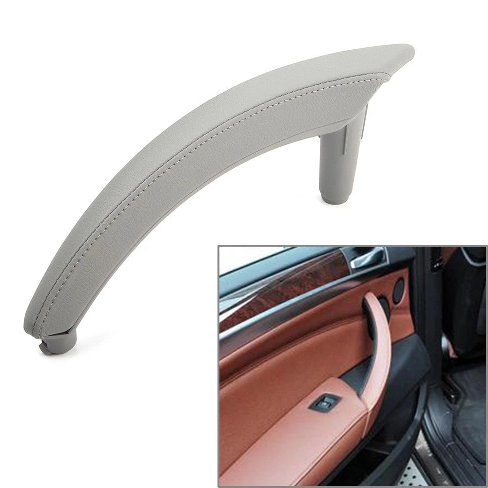 1Pcs Grey Door Trim Pull Handle Left Side Real Leather for BMW X5 X6 (2007–2013)