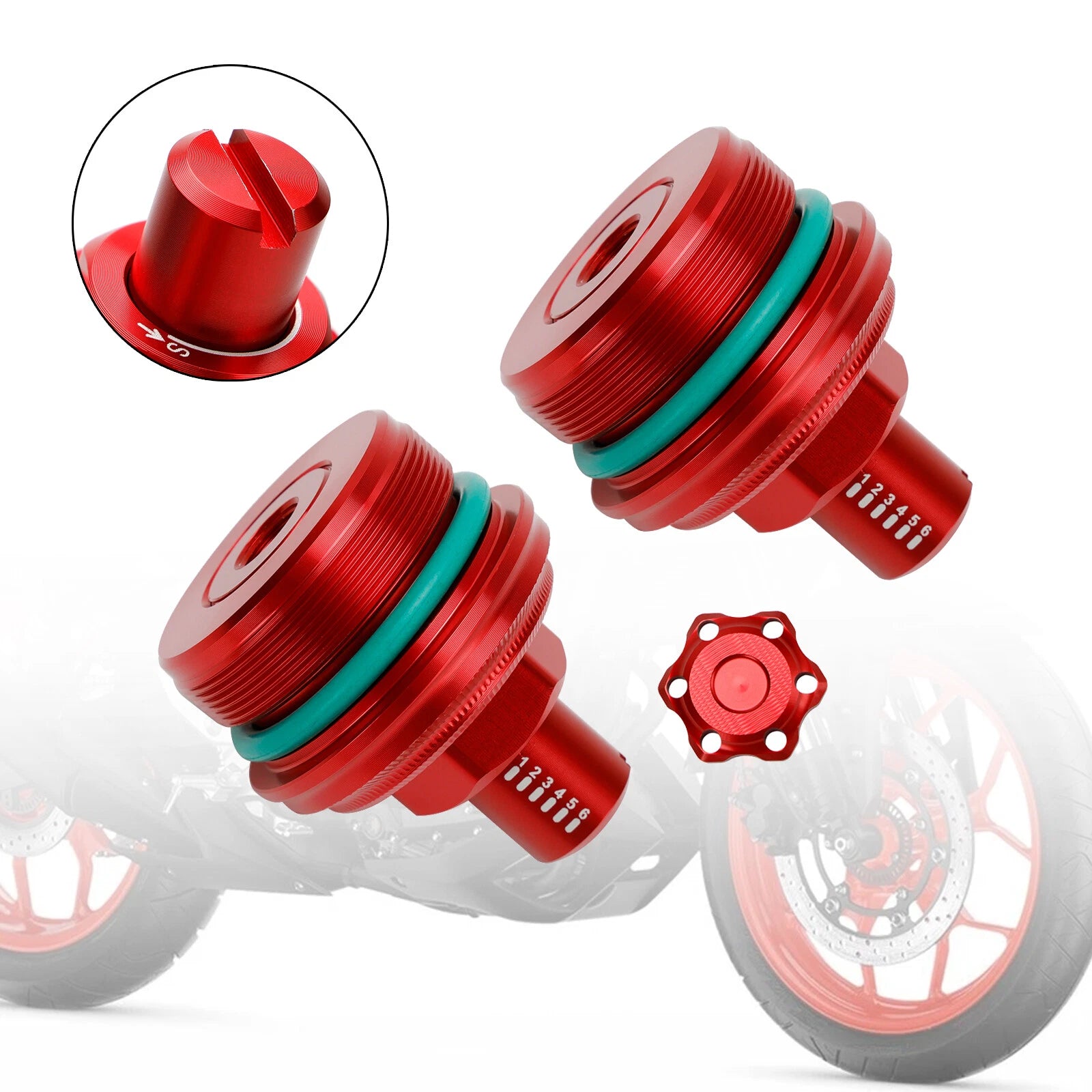 Pair Preload Adjuster Fork Bolt Screw Red for Yamaha MT-03 (2019–2023)