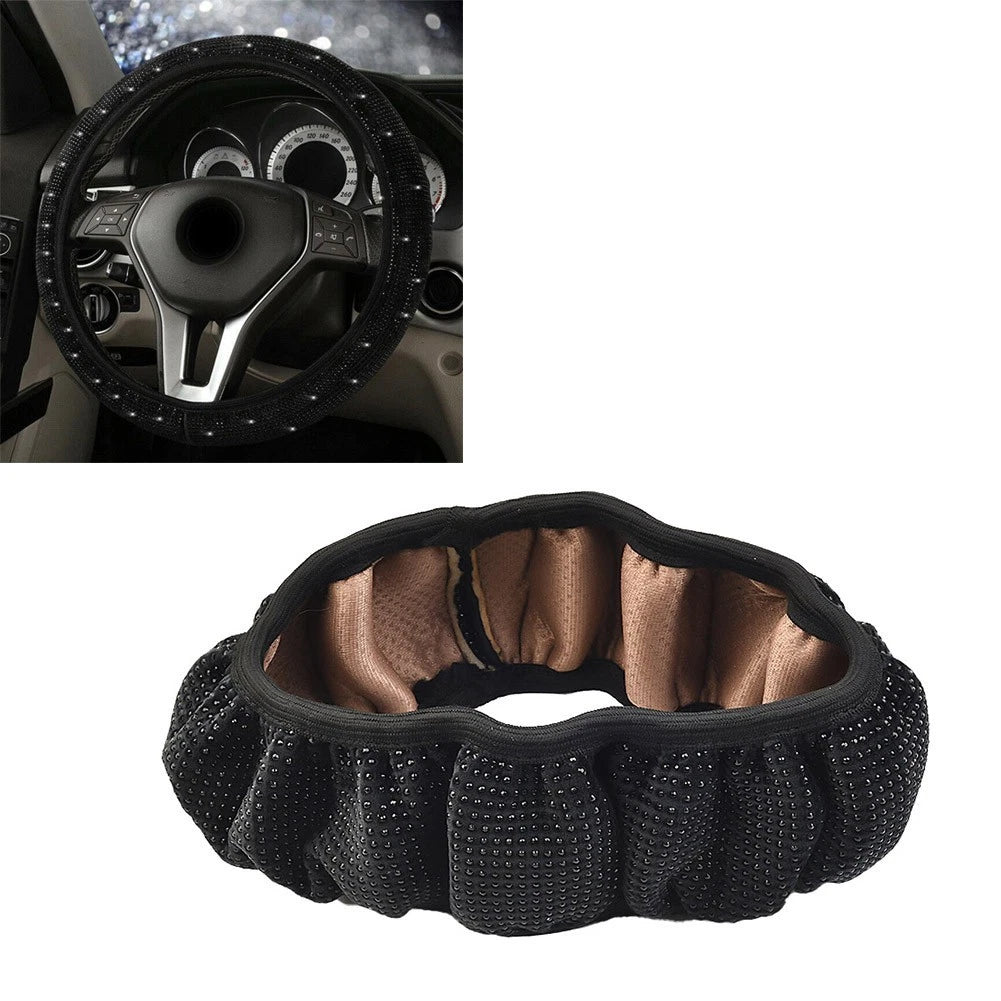 Steering Wheel Cover for Universal Fit (Black Rhinestone, Breathable)