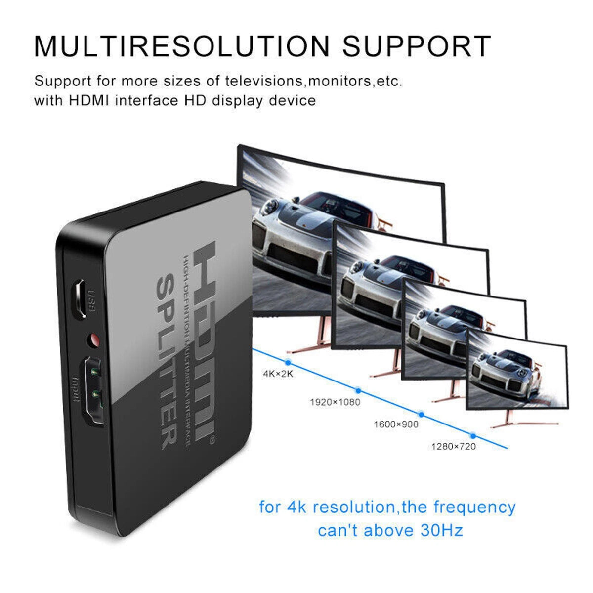HDMI Splitter 1 in 2 Out 1080P 4K Adapter for Universal Use