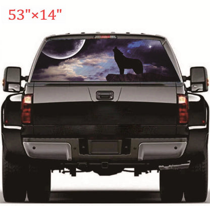 53"×14" Starry Sky & Wolf Rear Window Tint Graphic Decoration Sticker