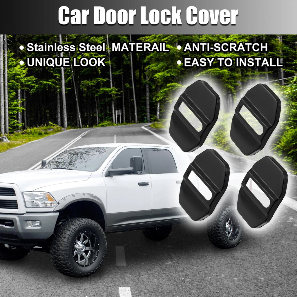 4pcs Door Lock Latch Covers Protector Stainless Steel for Dodge Black (2013–2024)