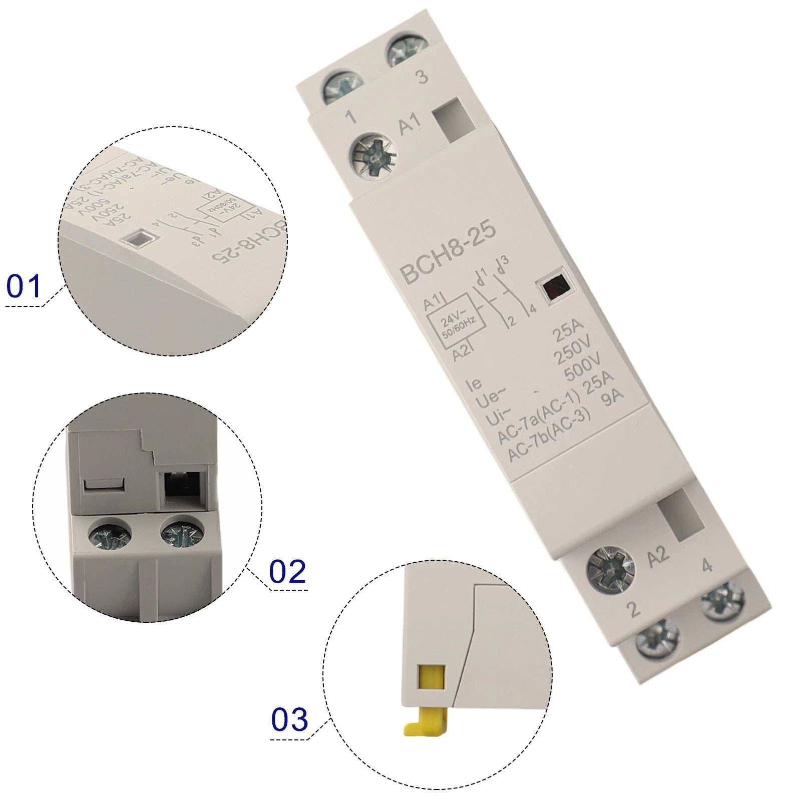 AC Contactor 2P 25A for Modular Rail Lighting Control