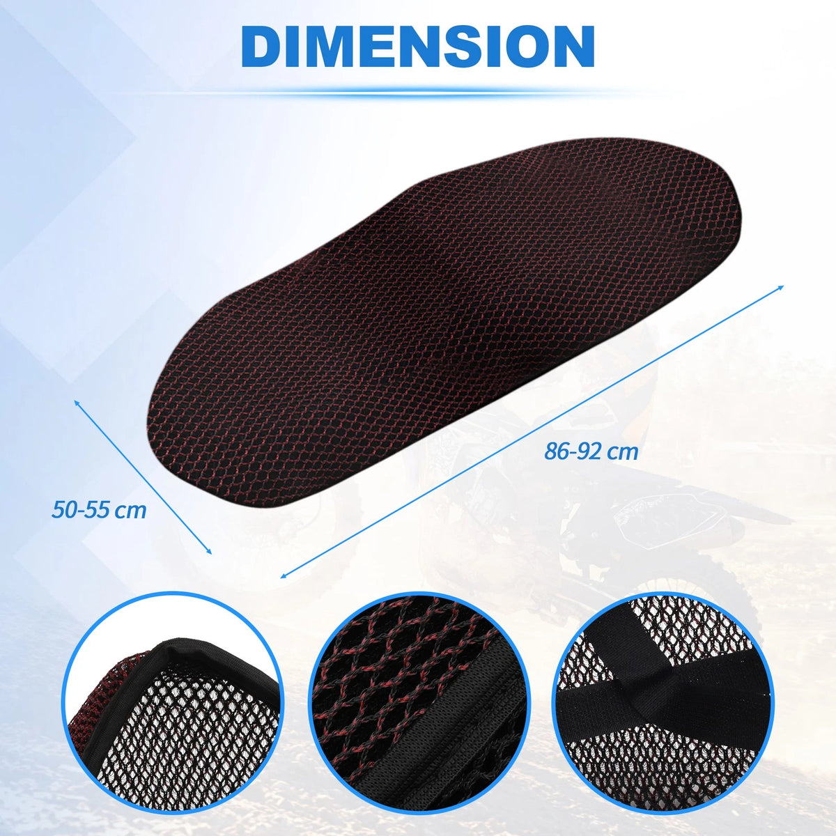 Motorcycle Seat Cushion for Universal Fit (86-92cm L, 50-55cm W) - Black Red