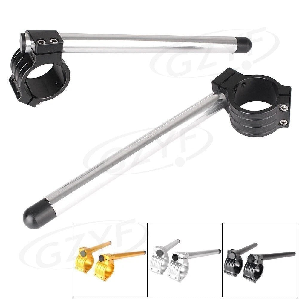 Pair Clip On Handlebar Replacement for 46MM Fork Tube (Aluminum, Black/Silver)