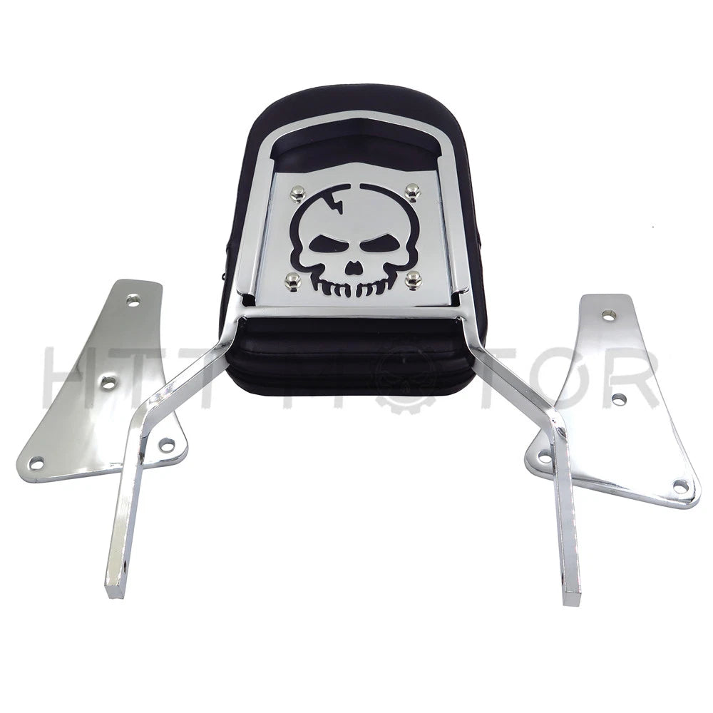Chrome Skull Backrest Sissy Bar with Leather Pad for Kawasaki Vulcan 1500 (1986–2013)
