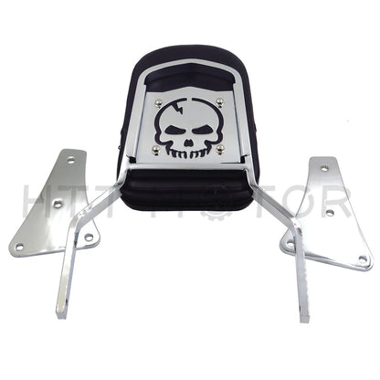 Chrome Skull Backrest Sissy Bar with Leather Pad for Kawasaki Vulcan 1500 (1986–2013)